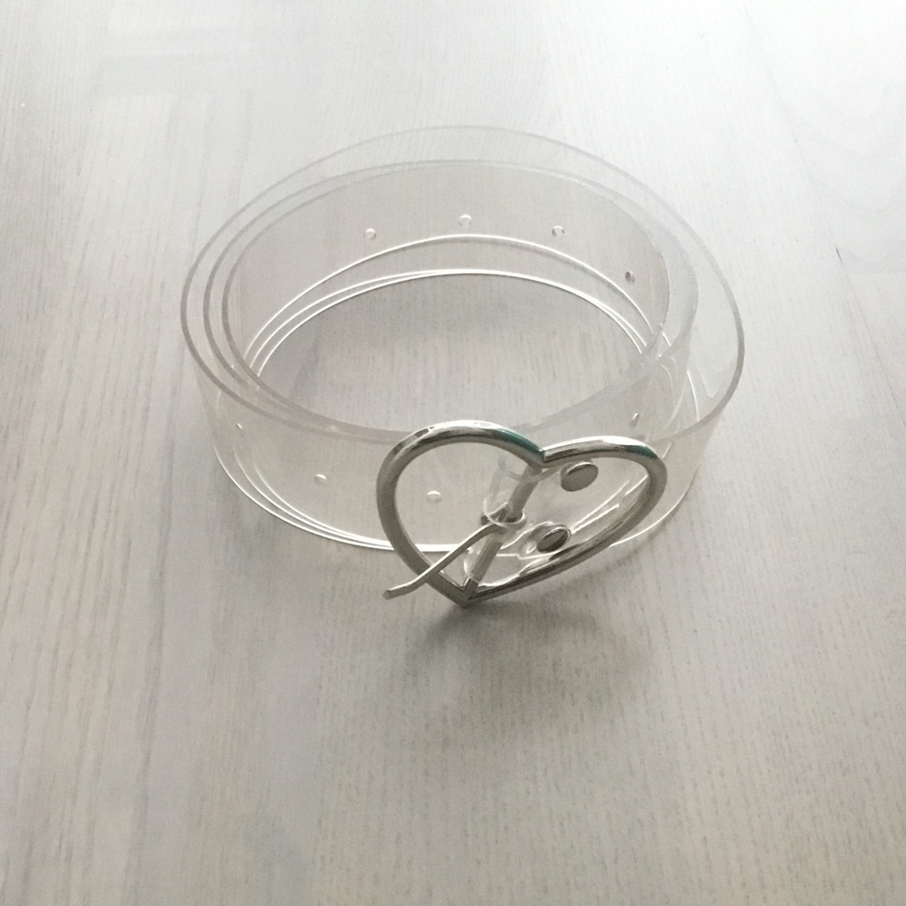 F21 Transparent “Ghost” Belt with Silver Heart Buckle